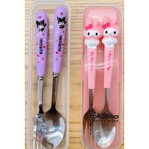Hello Kitty My Melody & Kuromi Fork Spoon Set Full-Size Utensils with Case